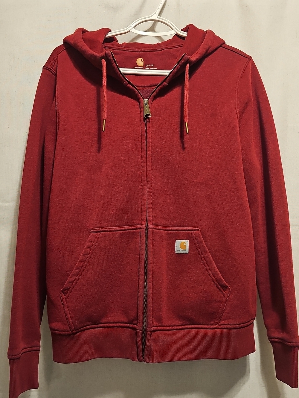Carhartt Brick Red Full-Zip Hoodie with Drawstring